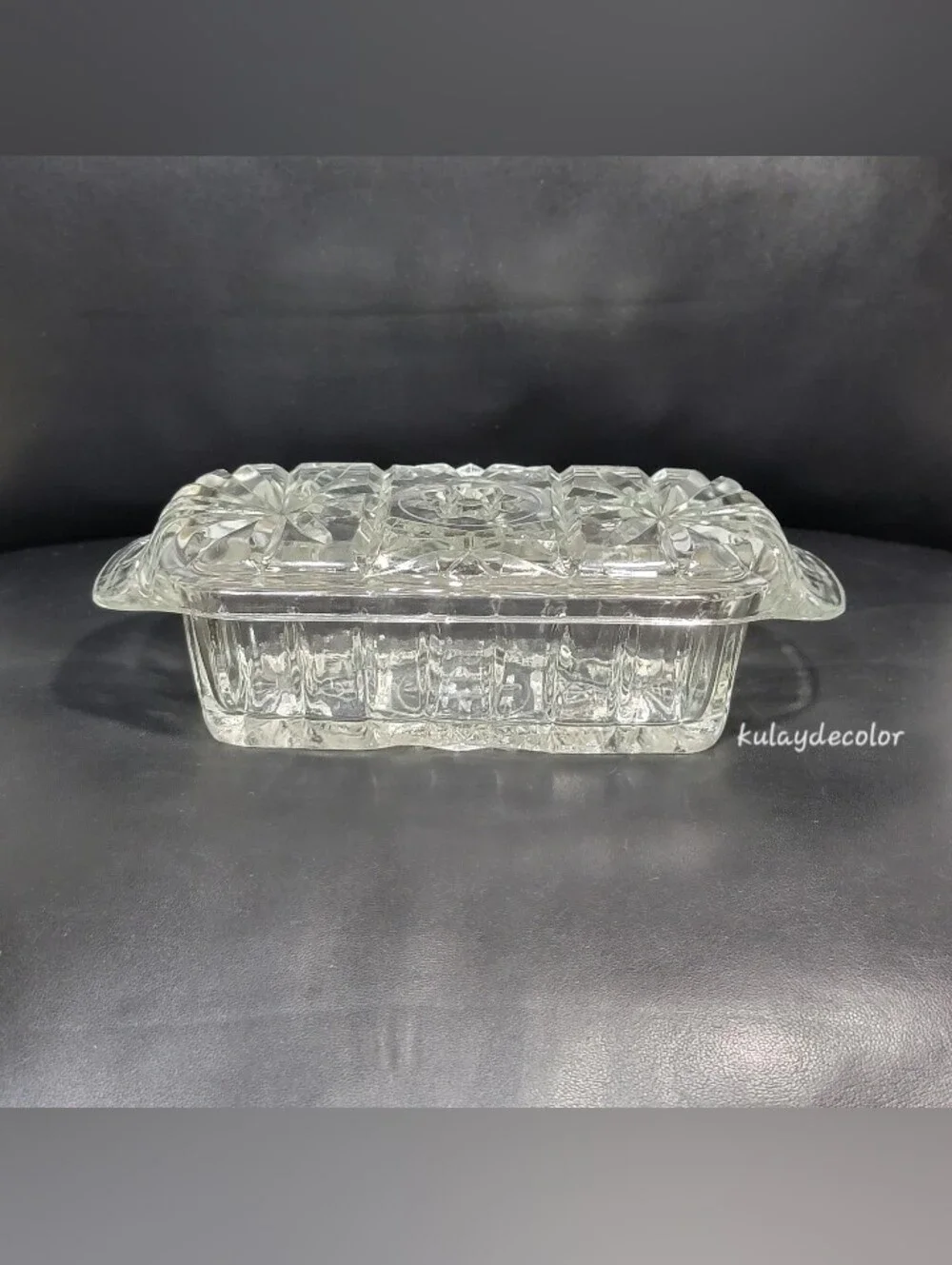 Vintage Anchor Hocking Pressed Glass Covered Butter Dish Star of David Pattern